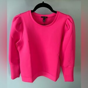 NWT Stella & Dot Womens Top Hot Barbie Pink Puff Sleeve Pull Sz M